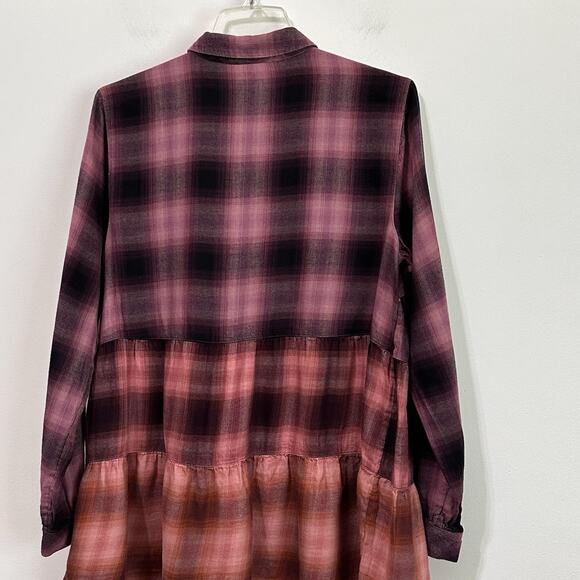 J Jill Cotton Ombre Plaid Shirt Tunic M Long Sleeve Button Front Fall Peplum Top - Picture 7 of 10